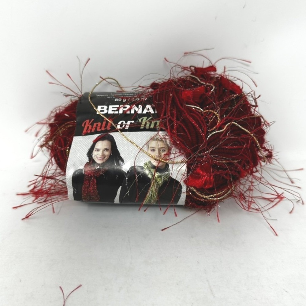 Bernat Knit or Knot Yarn Red Glitter Bulky 5 Eyelash Metallic 100 Yards 45005